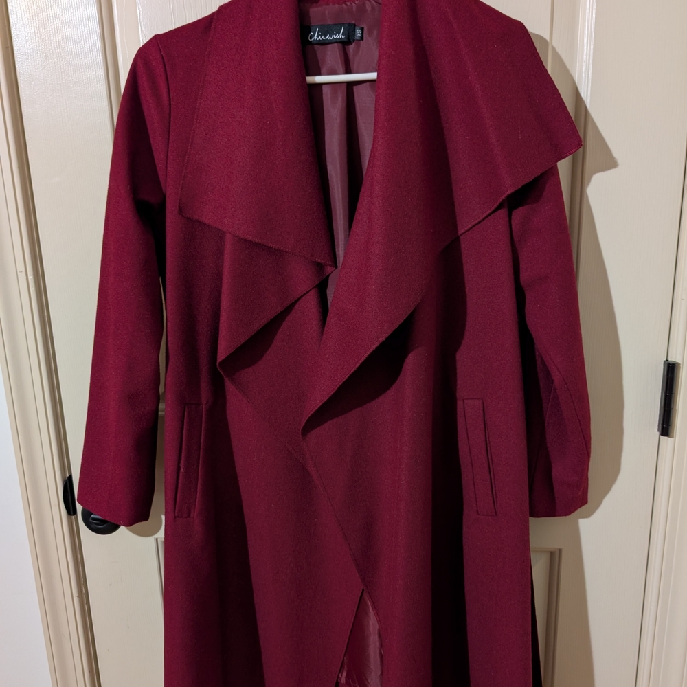 Chicwish Burgundy Women's Wool Blended Coat XS